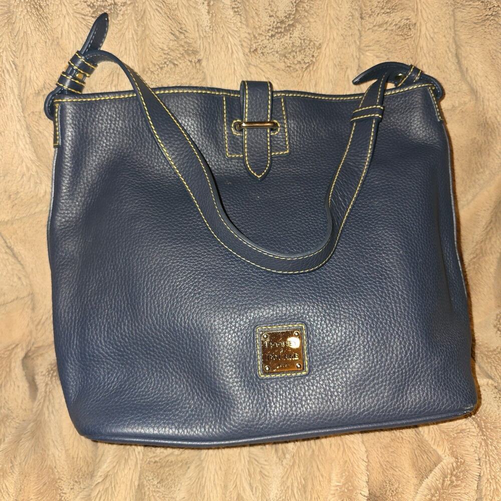 Rare Medium Blue Dooney & Bourke shoulder tote leather pull through closure